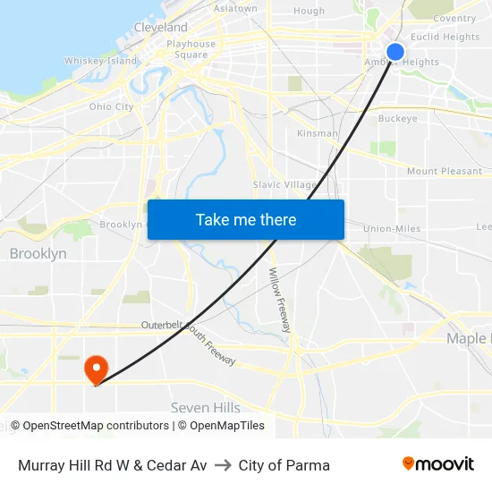 Murray Hill Rd W & Cedar Av to City of Parma map