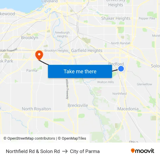 Northfield Rd & Solon Rd to City of Parma map