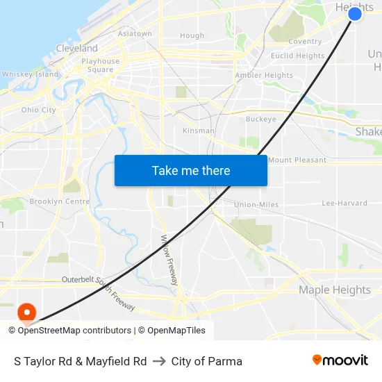S Taylor Rd & Mayfield Rd to City of Parma map