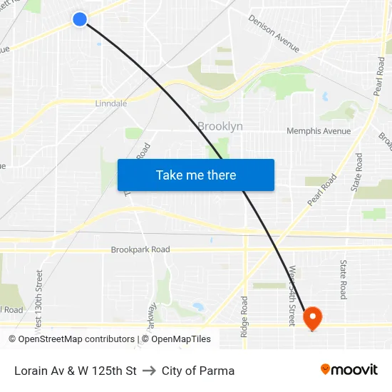 Lorain Av & W 125th St to City of Parma map
