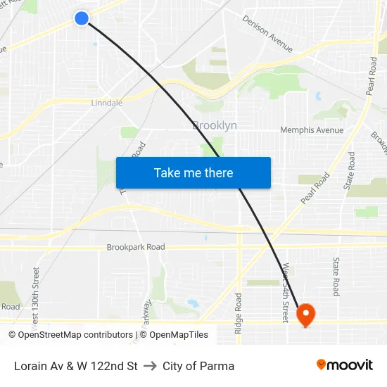 Lorain Av & W 122nd St to City of Parma map