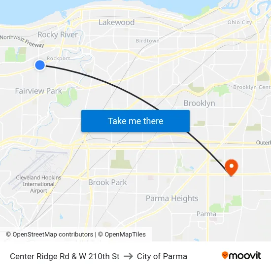 Center Ridge Rd & W 210th St to City of Parma map