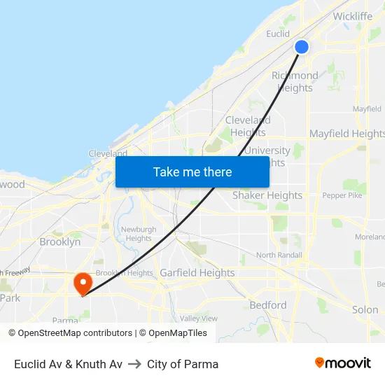 Euclid Av & Knuth Av to City of Parma map
