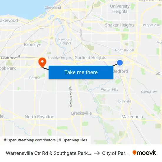 Warrensville Ctr Rd & Southgate Park Blvd to City of Parma map