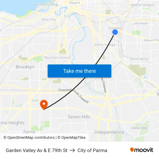 Garden Valley Av & E 79th St to City of Parma map