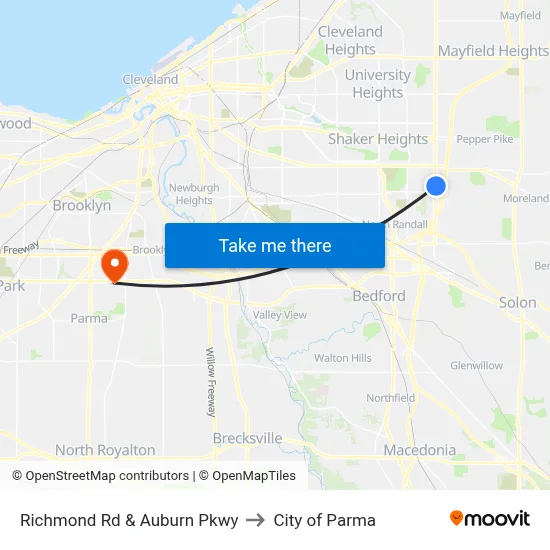Richmond Rd & Auburn Pkwy to City of Parma map