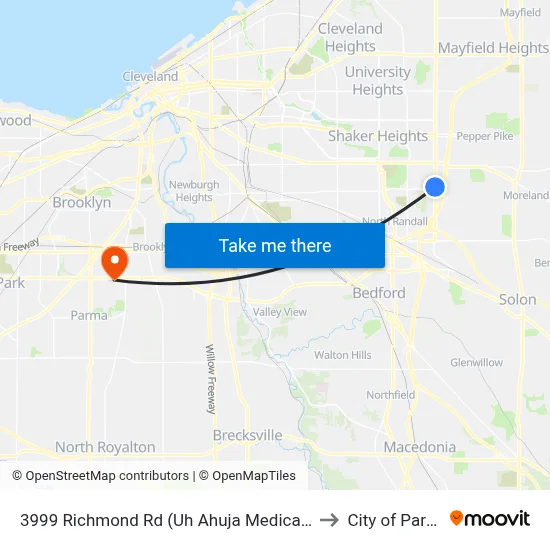3999 Richmond Rd (Uh Ahuja Medical Ctr) to City of Parma map