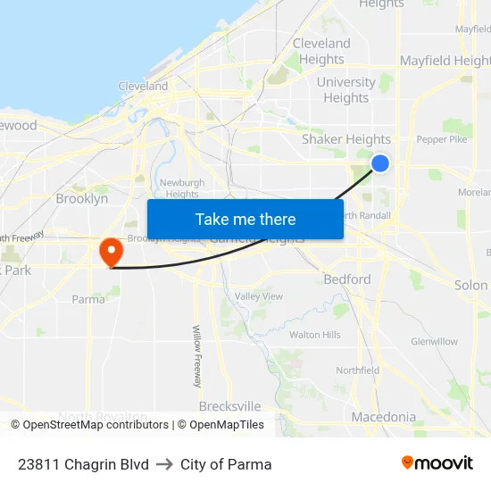 23811 Chagrin Blvd to City of Parma map