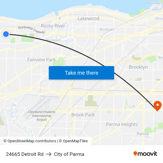 24665 Detroit Rd to City of Parma map
