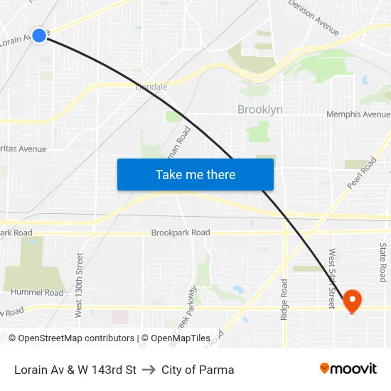 Lorain Av & W 143rd St to City of Parma map