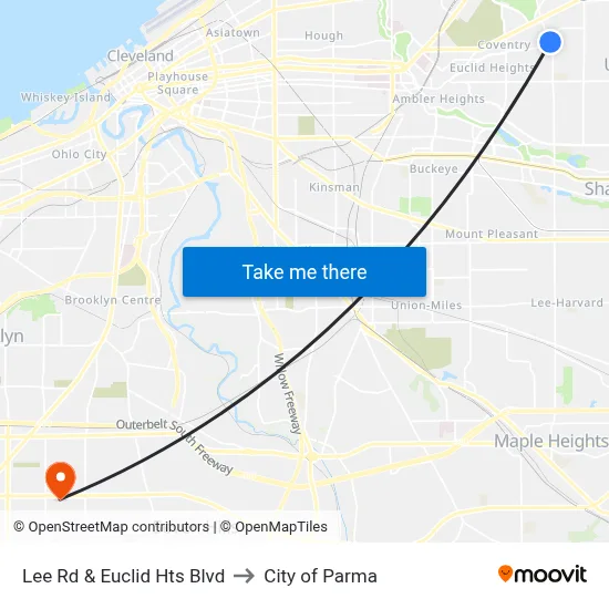 Lee Rd & Euclid Hts Blvd to City of Parma map