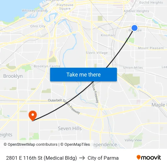 2801 E 116th St (Medical Bldg) to City of Parma map