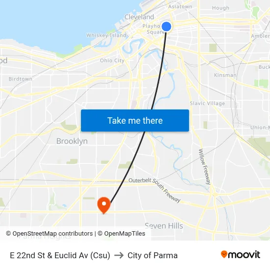 E 22nd St & Euclid Av (Csu) to City of Parma map