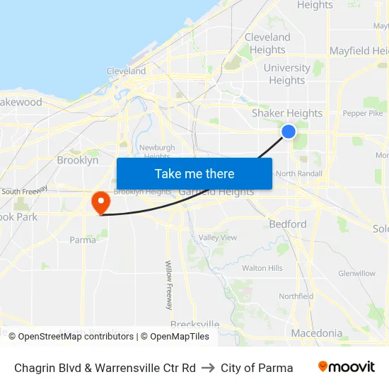Chagrin Blvd & Warrensville Ctr Rd to City of Parma map