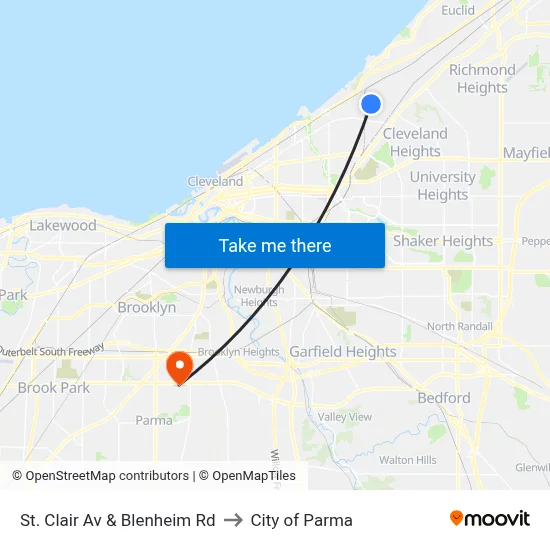 St. Clair Av & Blenheim Rd to City of Parma map