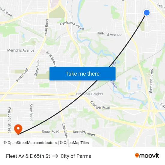 Fleet Av & E 65th St to City of Parma map