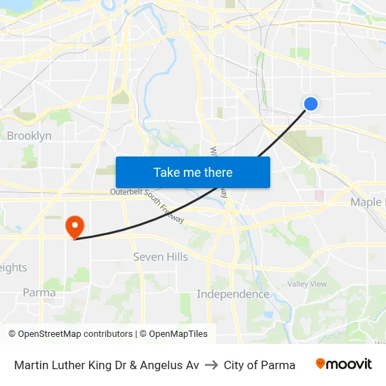 Martin Luther King Dr & Angelus Av to City of Parma map