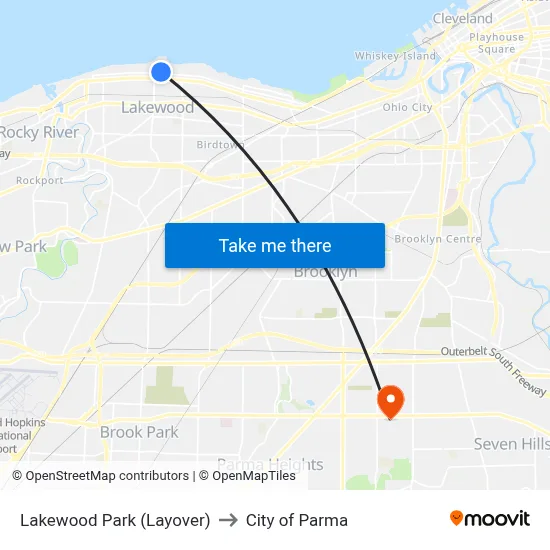 Lakewood Park (Layover) to City of Parma map