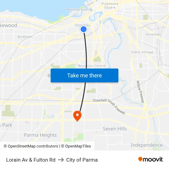 Lorain Av & Fulton Rd to City of Parma map