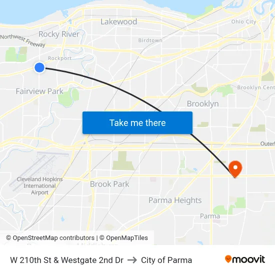 W 210th St & Westgate 2nd Dr to City of Parma map