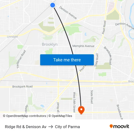 Ridge Rd & Denison Av to City of Parma map