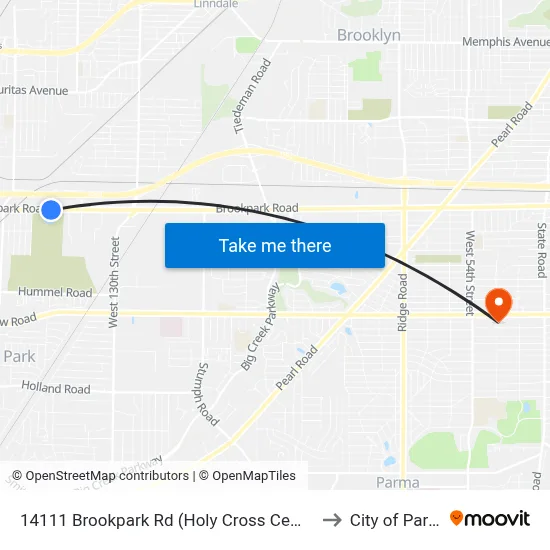 14111 Brookpark Rd (Holy Cross Cemetery) to City of Parma map