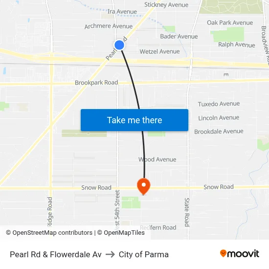 Pearl Rd & Flowerdale Av to City of Parma map