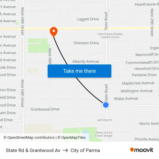 State Rd & Grantwood Av to City of Parma map