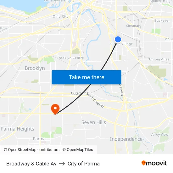 Broadway & Cable Av to City of Parma map
