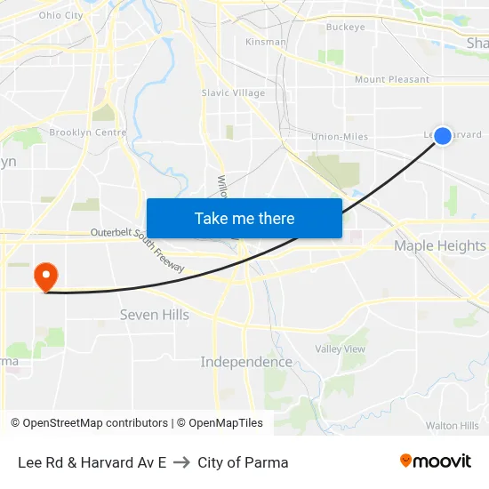 Lee Rd & Harvard Av E to City of Parma map
