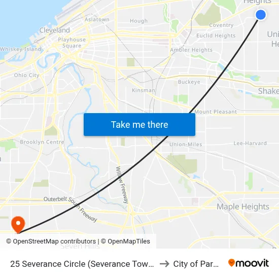 25 Severance Circle (Severance Tower) to City of Parma map