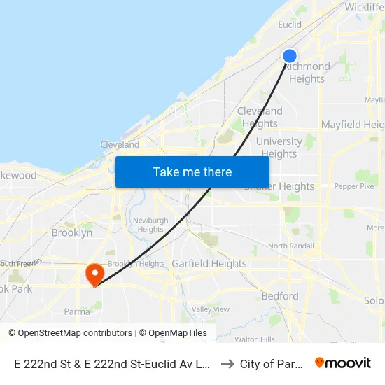 E 222nd St & E 222nd St-Euclid Av Loop to City of Parma map