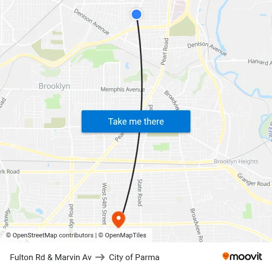 Fulton Rd & Marvin Av to City of Parma map