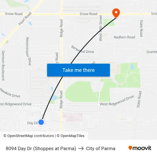 8094 Day Dr (Shoppes at Parma) to City of Parma map