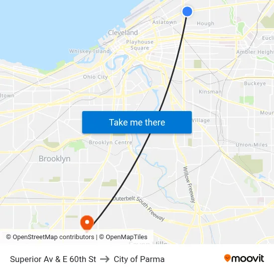 Superior Av & E 60th St to City of Parma map