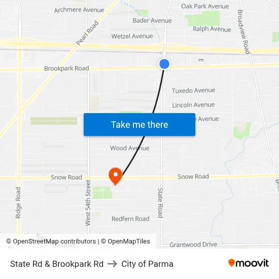 State Rd & Brookpark Rd to City of Parma map