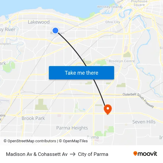 Madison Av & Cohassett Av to City of Parma map