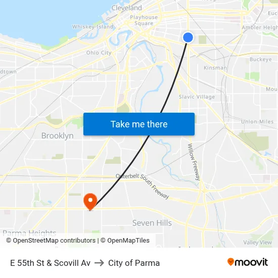E 55th St & Scovill Av to City of Parma map