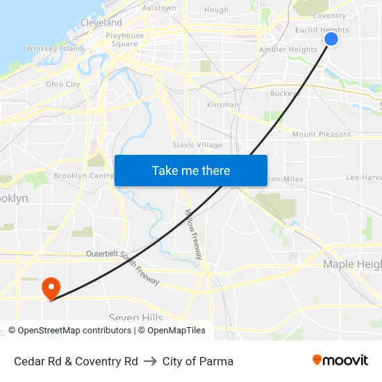 Cedar Rd & Coventry Rd to City of Parma map