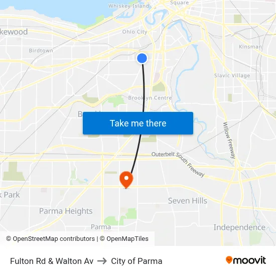 Fulton Rd & Walton Av to City of Parma map