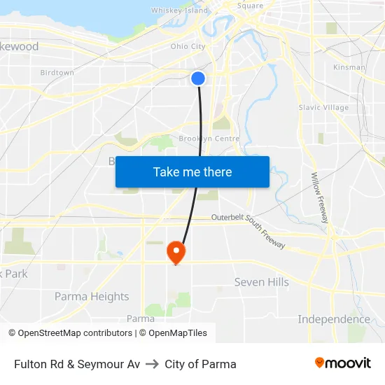 Fulton Rd & Seymour Av to City of Parma map