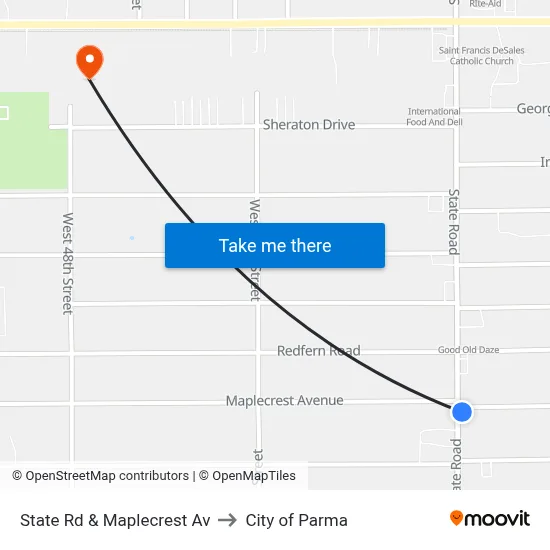 State Rd & Maplecrest Av to City of Parma map
