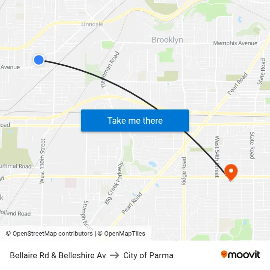 Bellaire Rd & Belleshire Av to City of Parma map