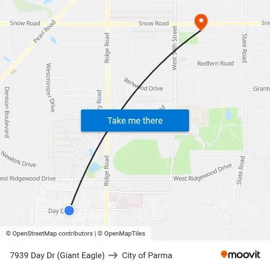 7939 Day Dr (Giant Eagle) to City of Parma map