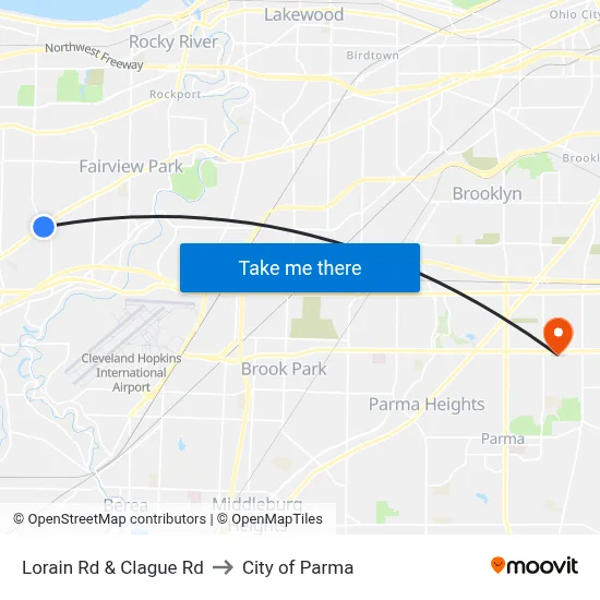 Lorain Rd & Clague Rd to City of Parma map