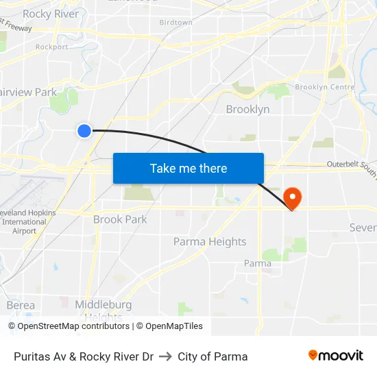 Puritas Av & Rocky River Dr to City of Parma map