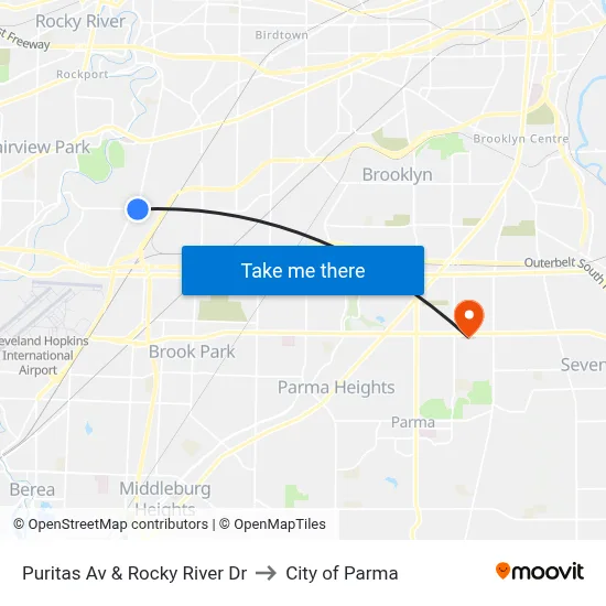 Puritas Av & Rocky River Dr to City of Parma map