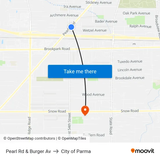 Pearl Rd & Burger Av to City of Parma map