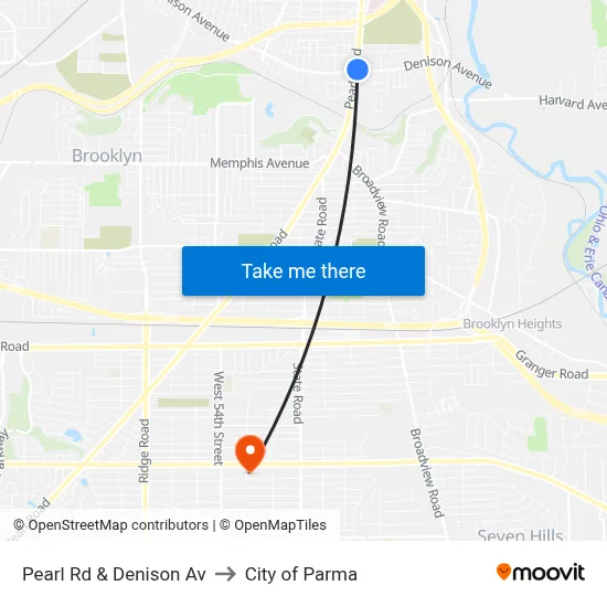 Pearl Rd & Denison Av to City of Parma map