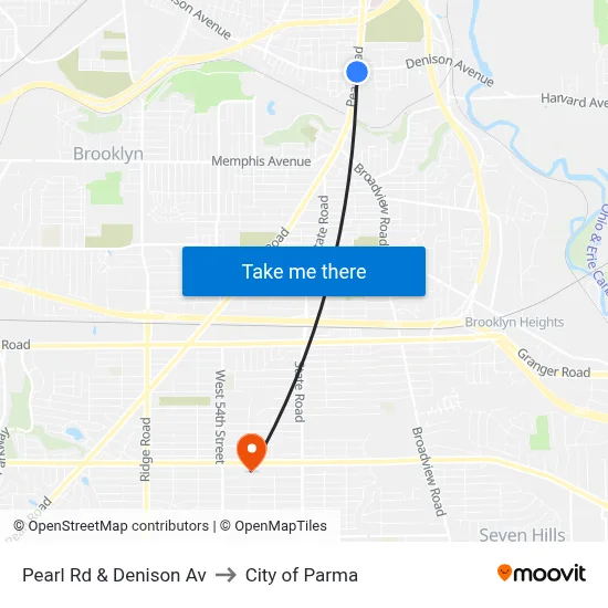 Pearl Rd & Denison Av to City of Parma map